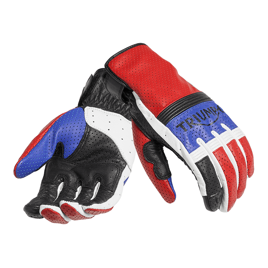 Cali Retro Perforated Leather Gloves in Red and Blue