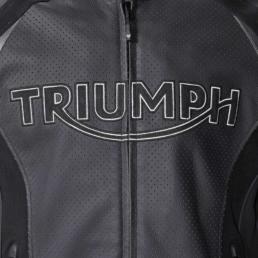 Triple Perforated Leather Jacket in Black