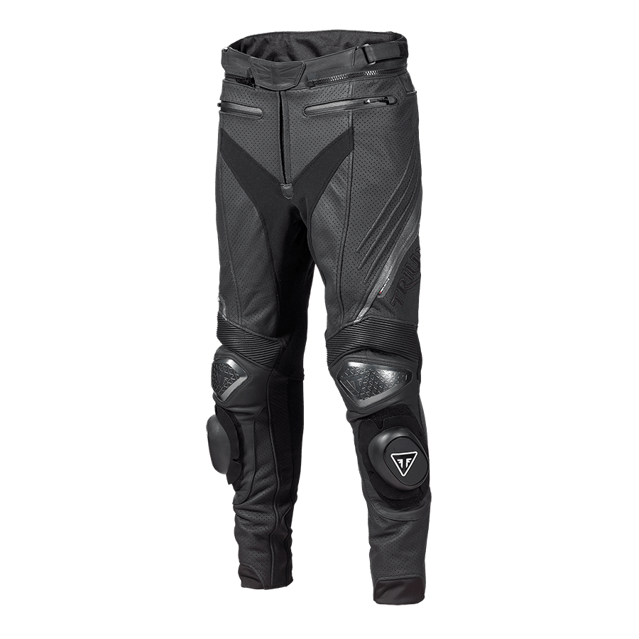 Triple Perforated Unisex Leather Pants in Black