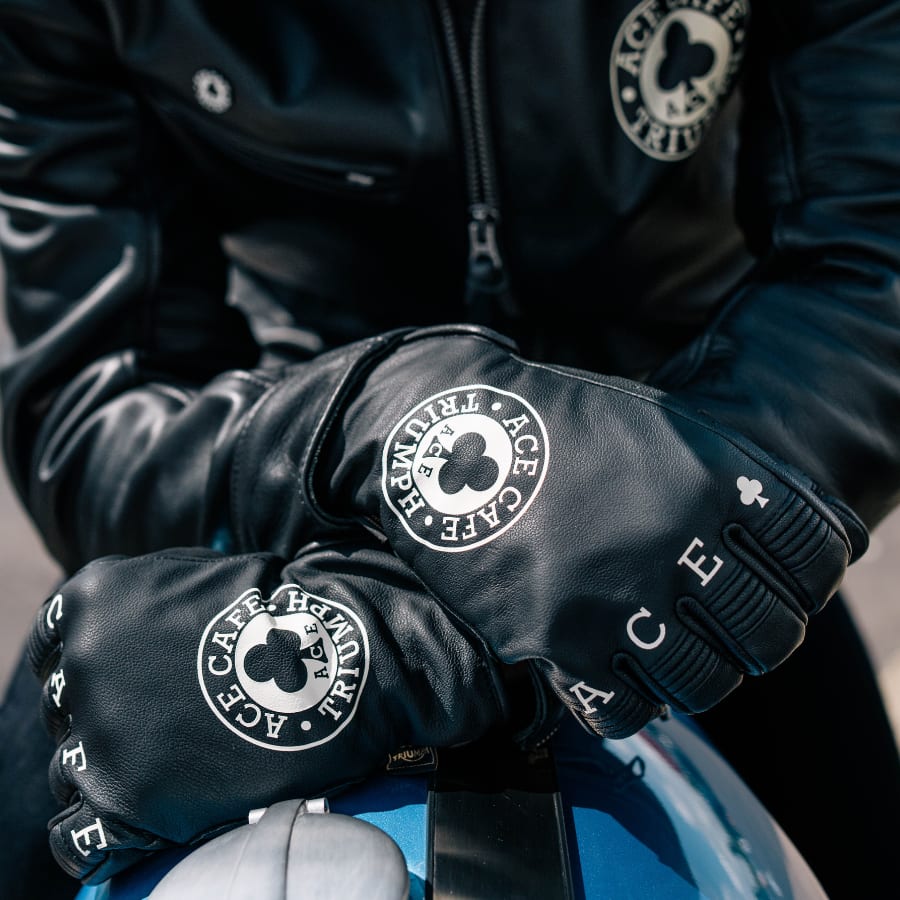 Ace Cafe Motorcycle Leather Gloves in Black