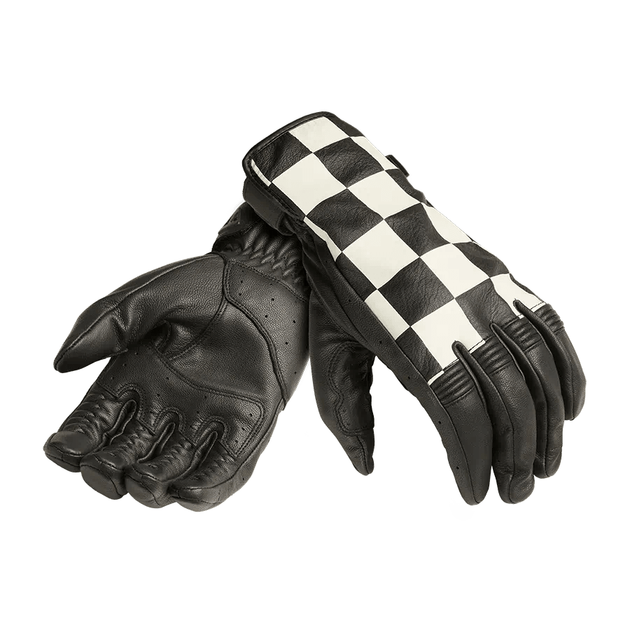 Gants Checkerboard en cuir noir et blanc cassé