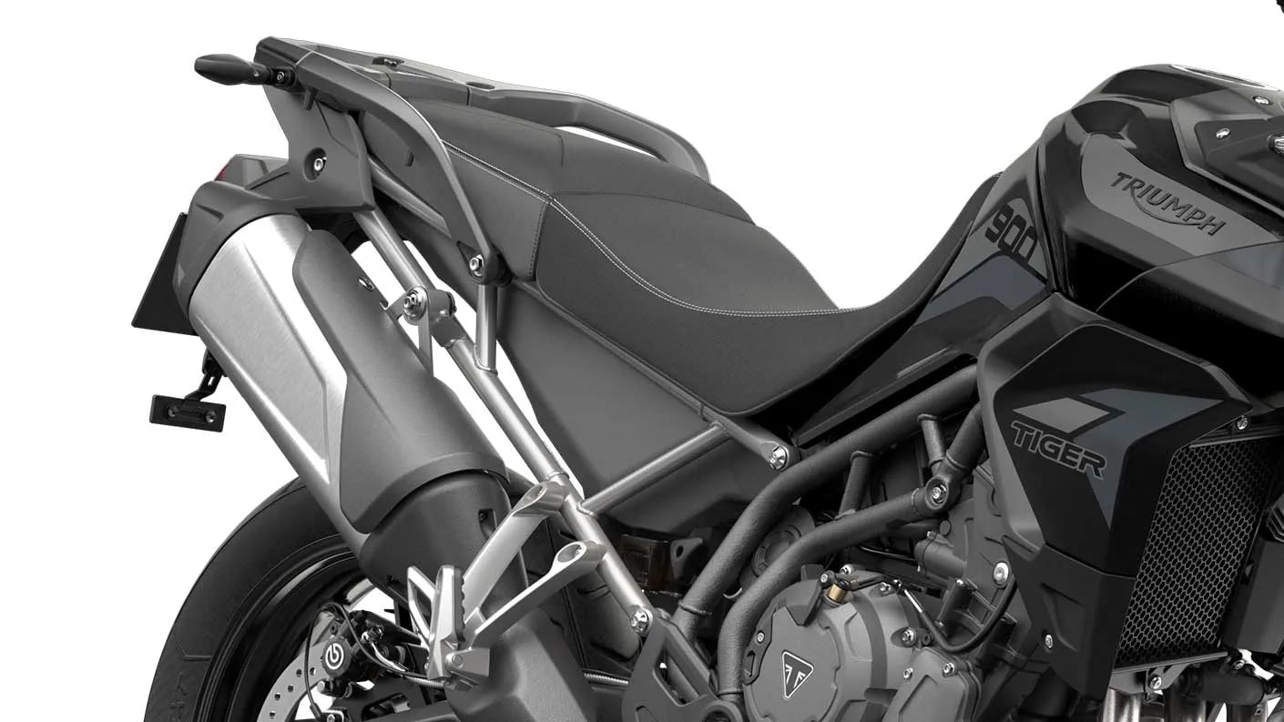 CGI close-up of Tiger 900 GT Exhaust and rider seat