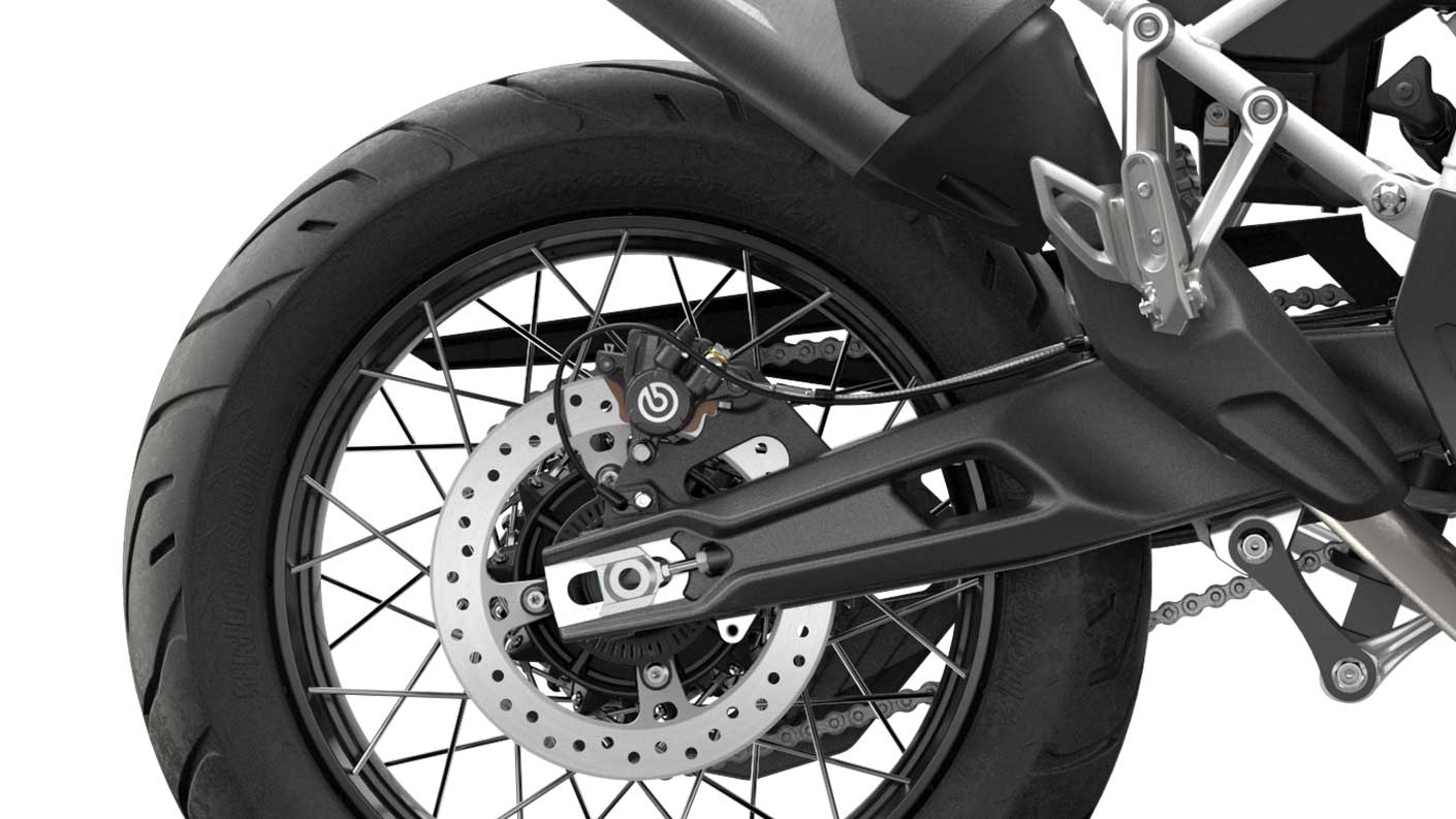 CGI close-up of Tiger 900 Rally Spoked tubeless wheels