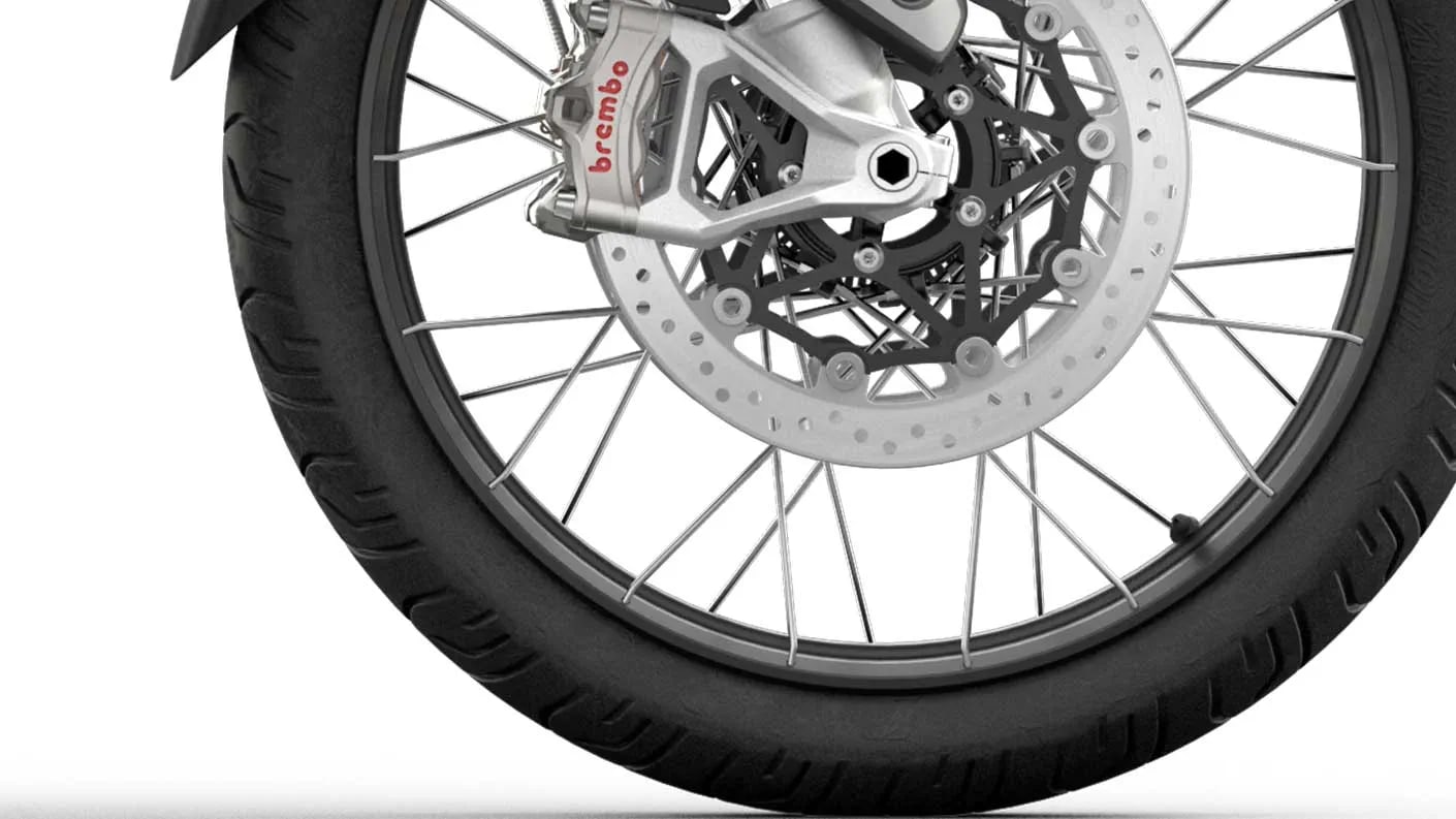CGI close -up of  Triumph Tiger 900 Rally Spoked tubeless wheels