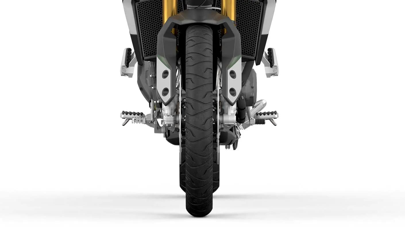 CGI close -up of  Triumph Tiger 900 Rally Handbook-approved off-road tyre