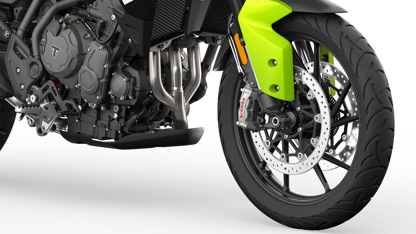 Tiger 850 Sport in Roulette Green and jet black showing the technology features 