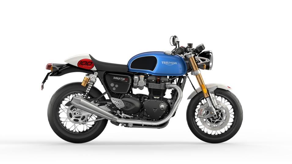 Thruxton RS goldline in aegean blue and fusion white MY22