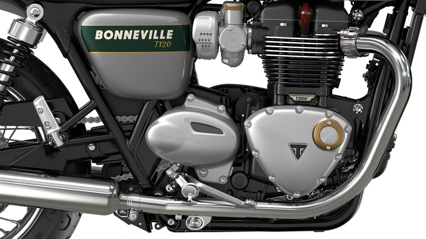 Bonneville T120 goldline in silver ice and competition green MY22