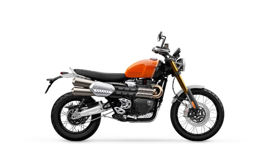 Triumph Scrambler 1200 XE in Baja Orange and Phantom Black RHS