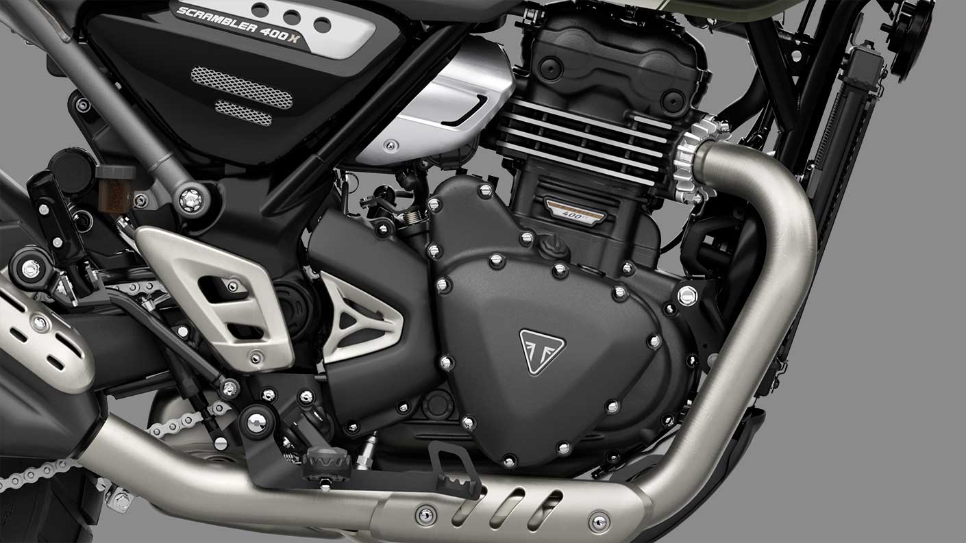 Triumph Scrambler 400 X engine close up