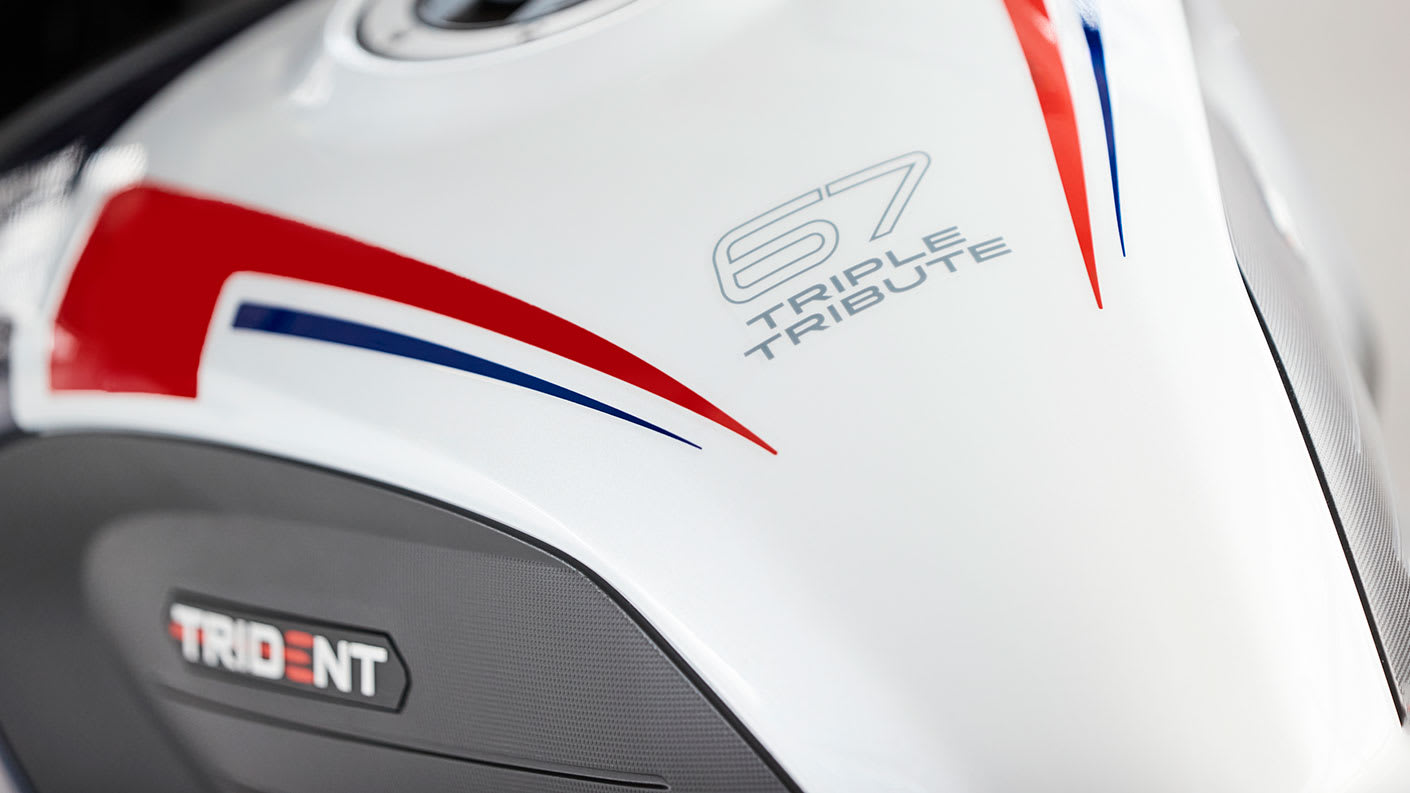 The New Trident 660 Triple Tribute Edition Race graphics close up