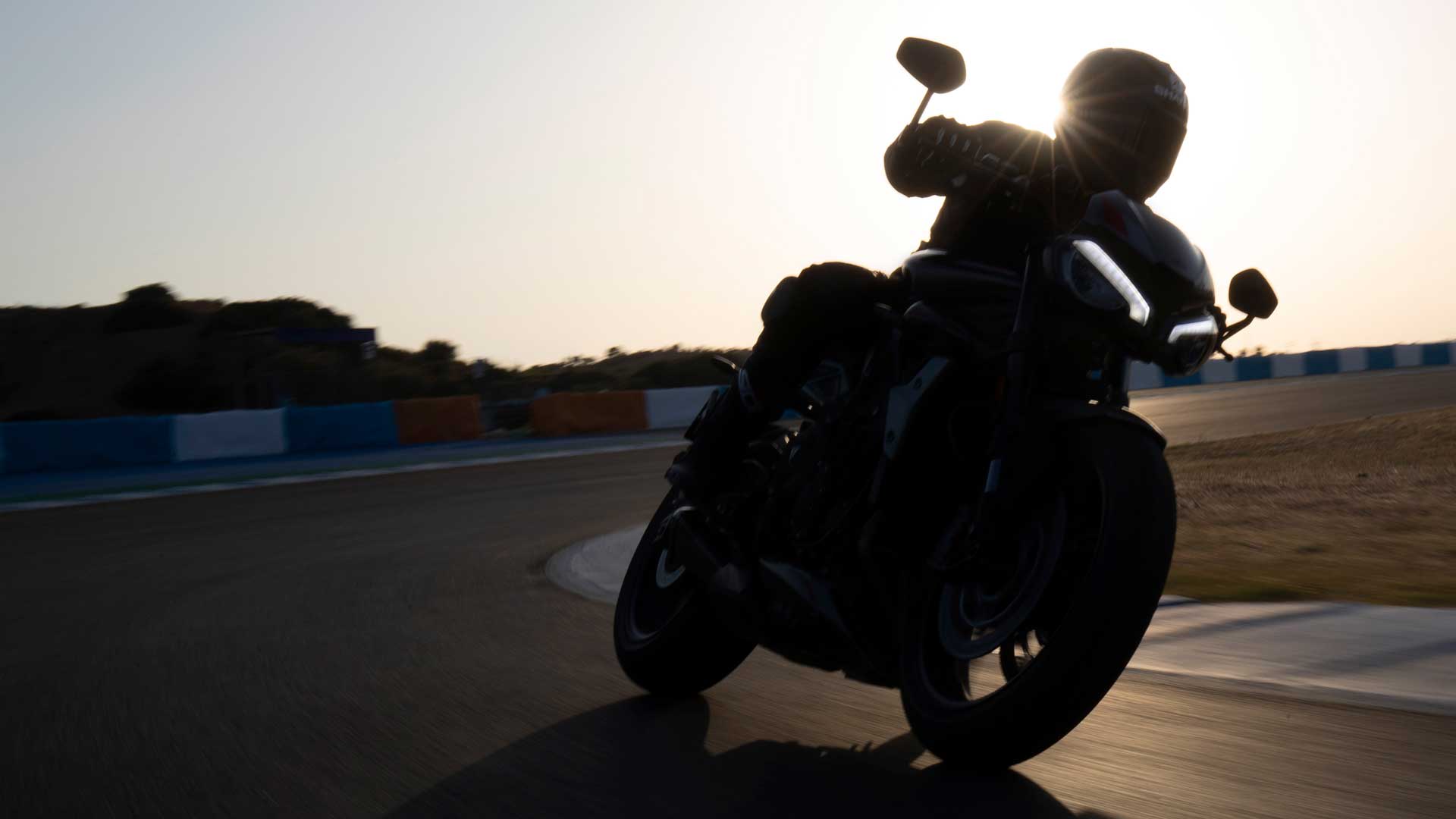 Tease shot of new Triumph Street Triple RS in action on racetrack