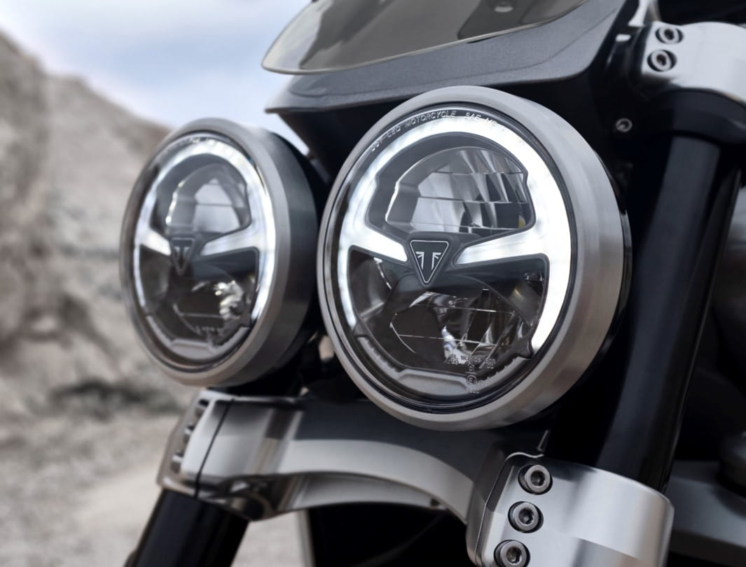 Triumph Rocket 3 GT twin LED headlight with class-defining finish