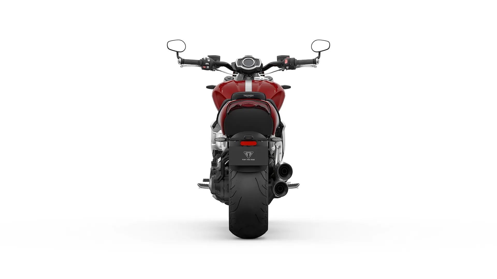 The back view of Triumph Rocket 3 R in Korosi Red CGI