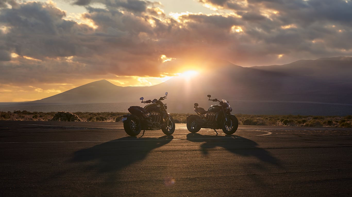 Triumph Rocket 3 Storm GT & R at sunset