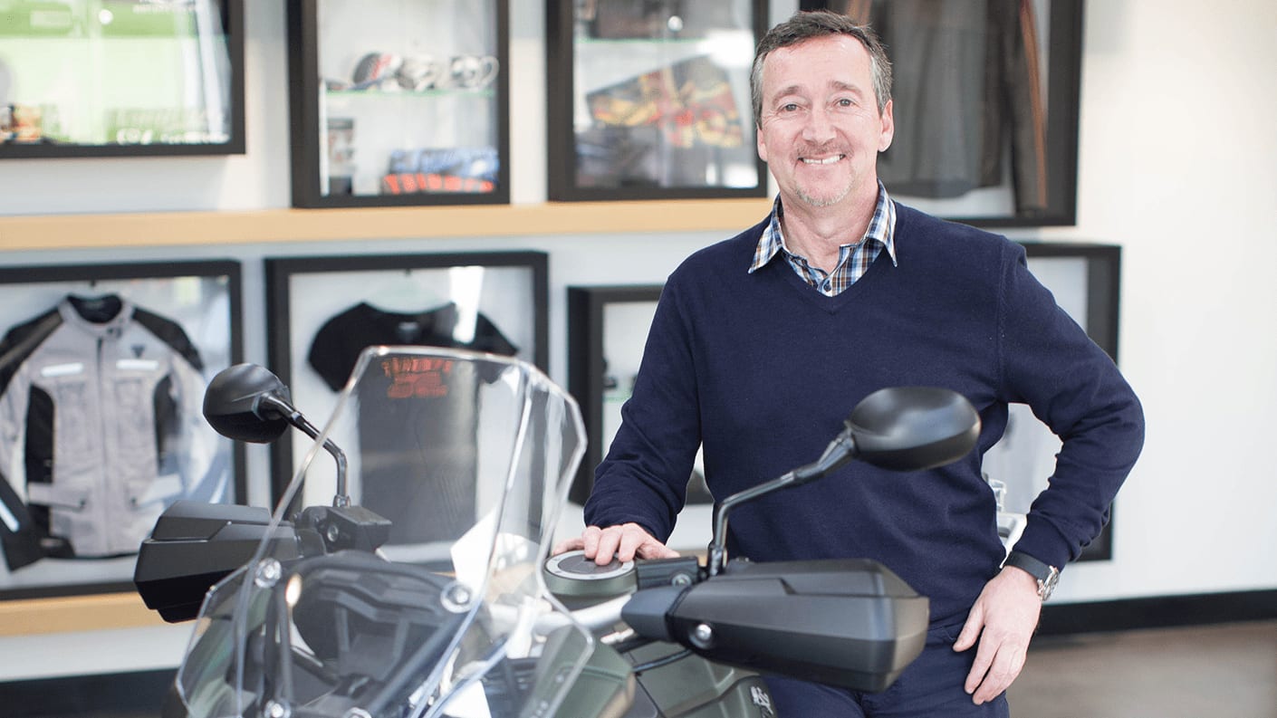 Freddie Spencer at the Triumph Factory Visitor Experience with Tiger 1200