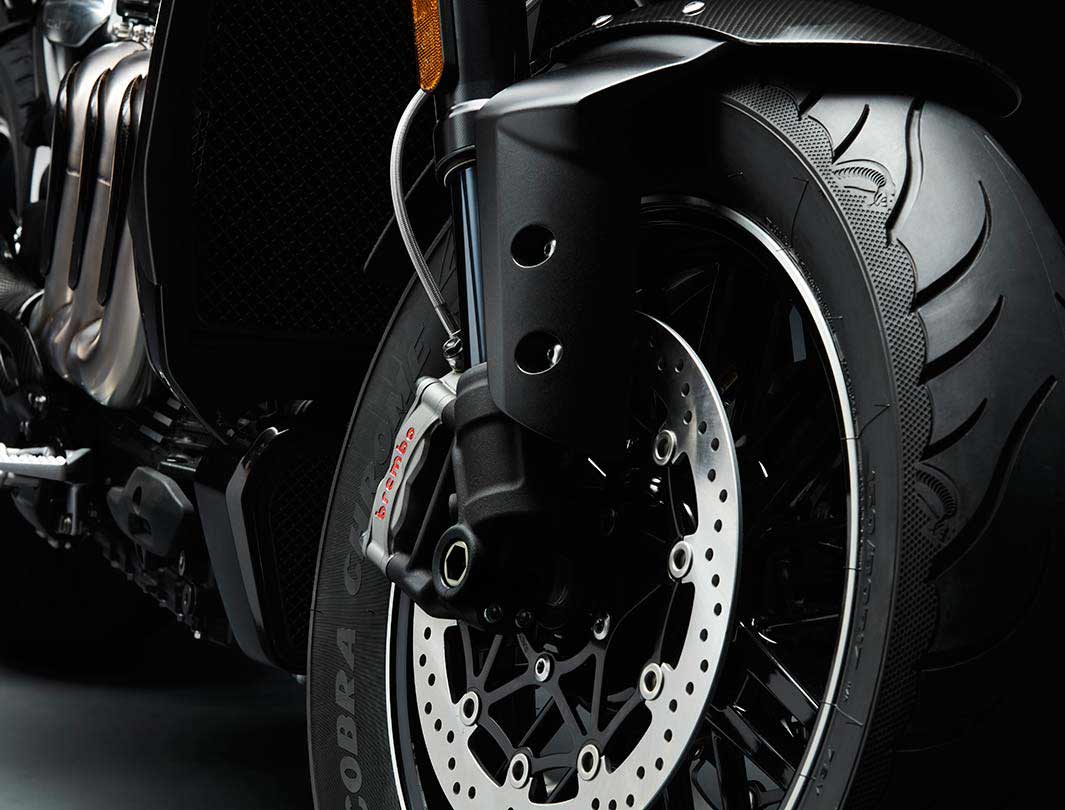 Triumph Rocket 3 TFC front wheel featuring high specification Brembo brakes