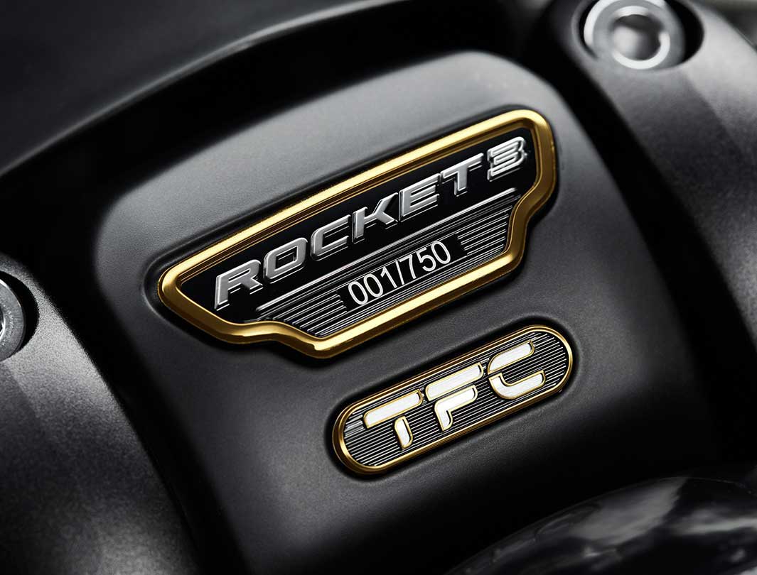 Triumph Rocket 3 TFC premium gold badging and detailing, including numbered, limited edition plaque