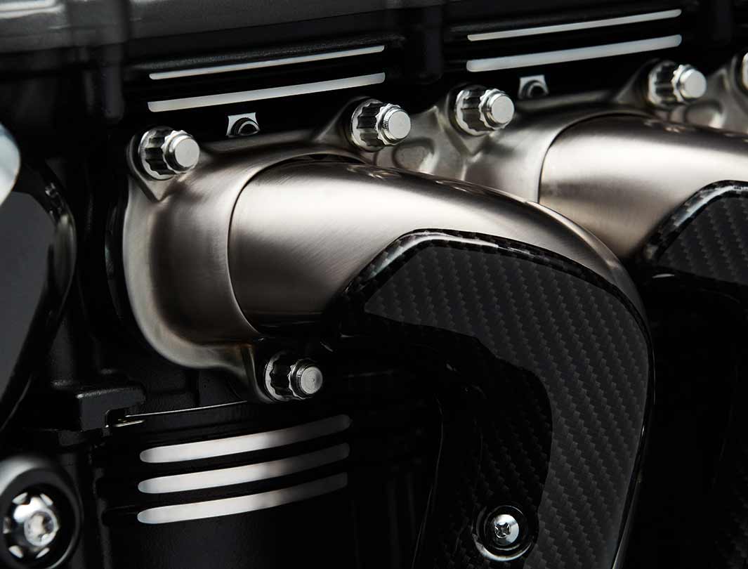 Triumph Rocket 3 TFC three header exhaust featuring premium carbon fibre detailing 