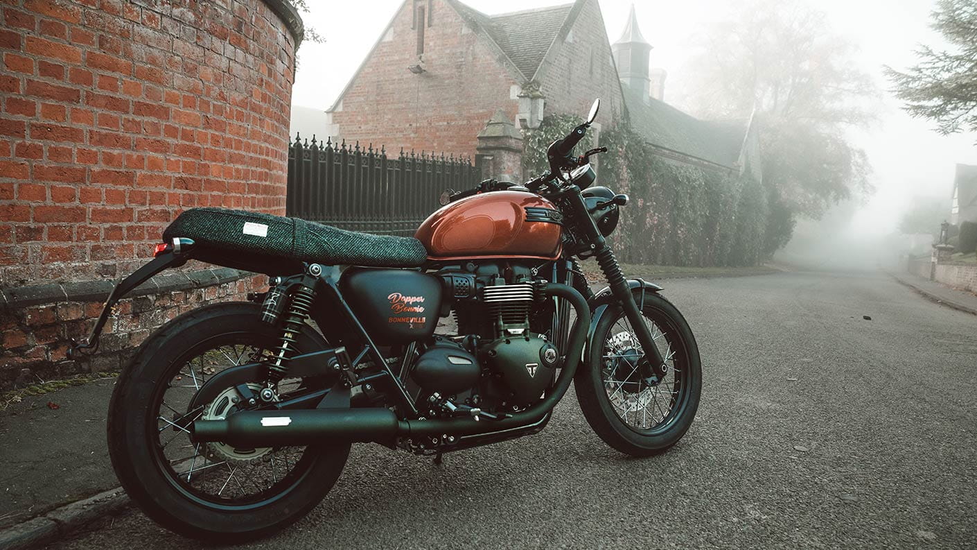 DGR Dapper Bonnie Triumph Motorcycle with Harris Tweed seat