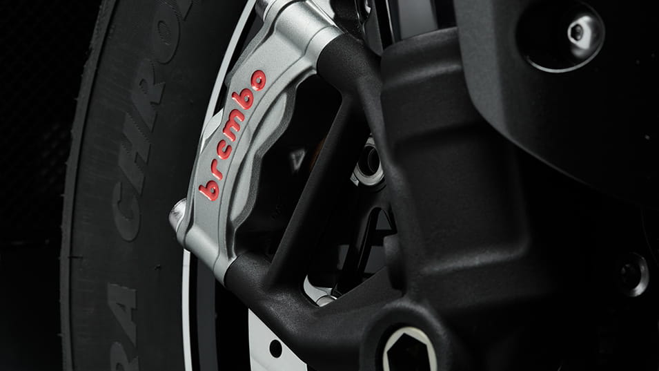 Triumph Rocket 3 TFC front wheel featuring high specification Brembo brakes