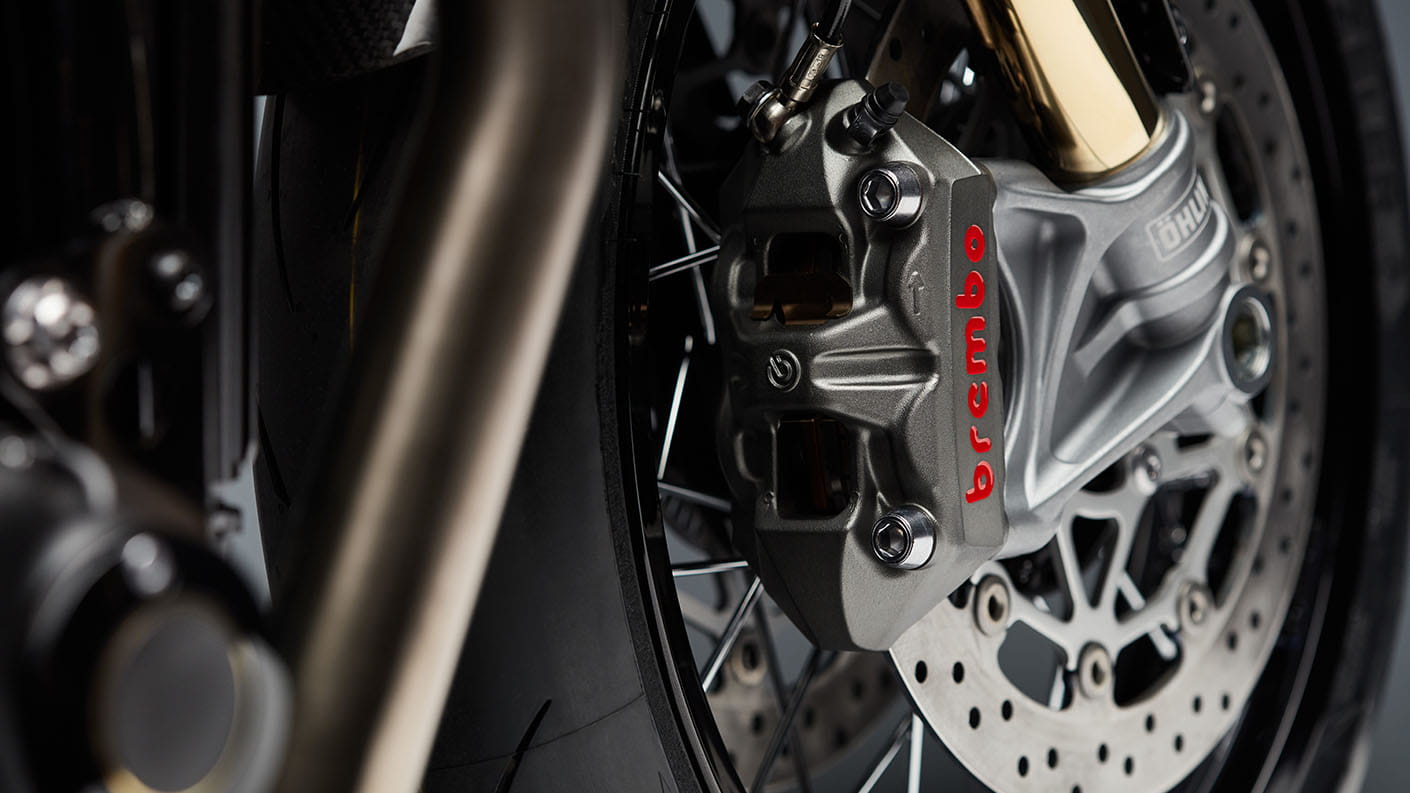 Triumph Thruxton TFC wheel featuring Brembo brakes
