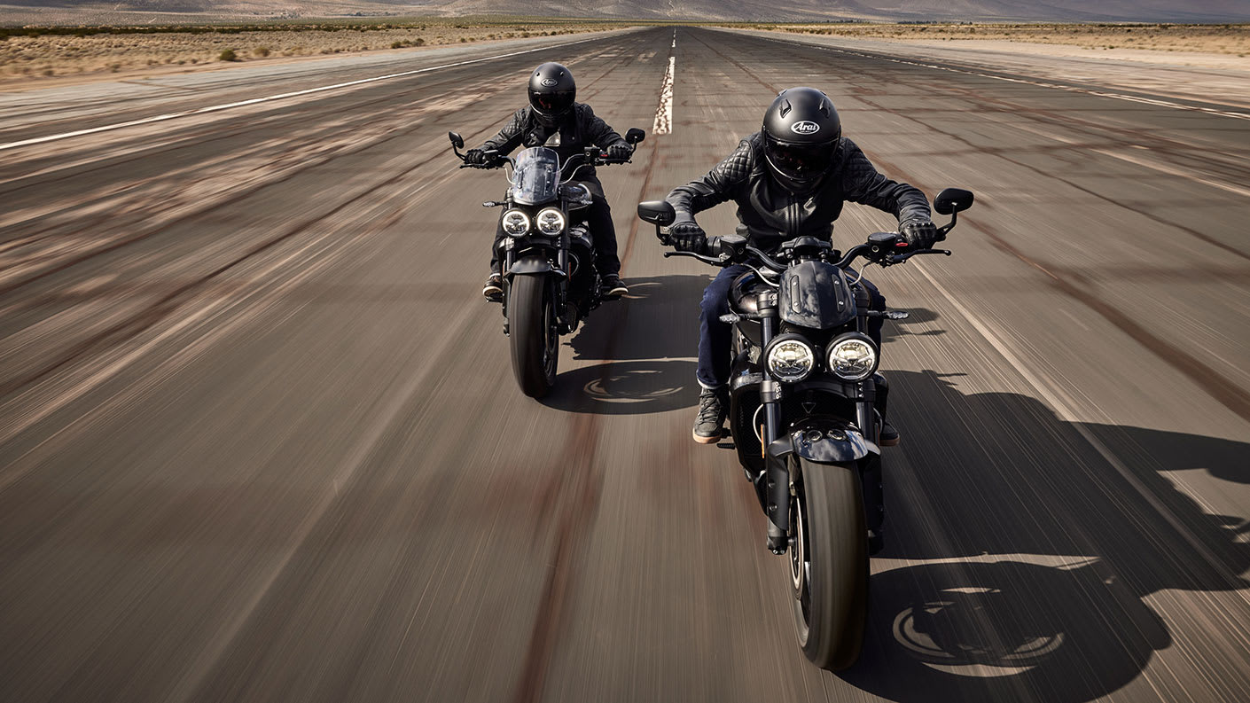 Triumph Rocket 3 Storm two riders from a high angle