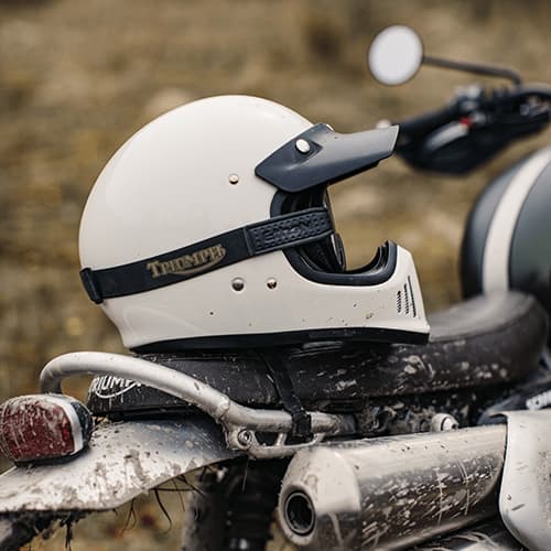 Triumph's collaboration with Bike Shed carpe terram goggles in black with gold detailing