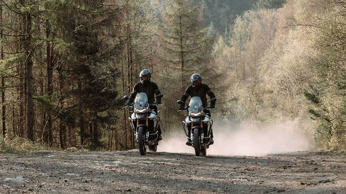 Triumph Tiger 1200 riding through woods