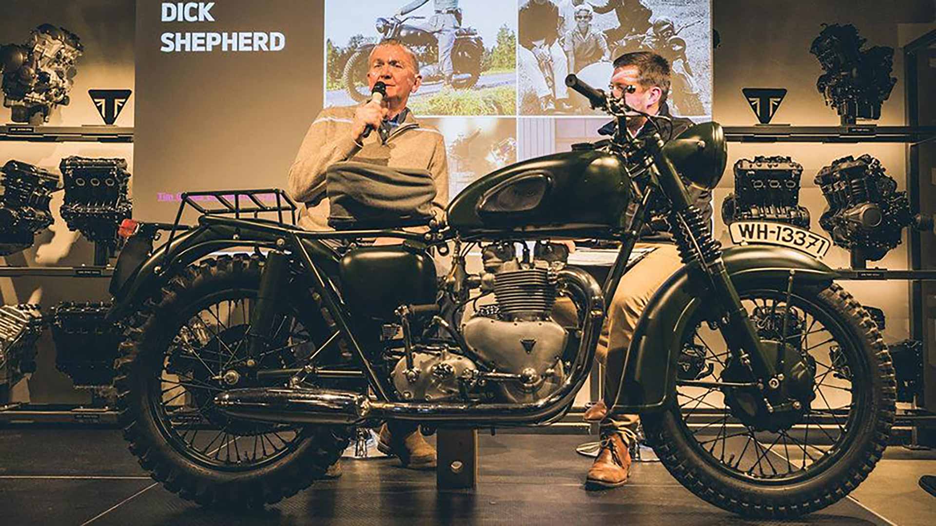 Triumph Factory Visitor Experience Dick Sheppard Speaking on stage