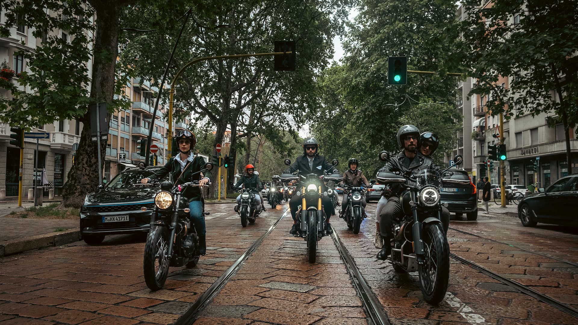 2023 DGR Ride with riders on Triumph in Milan