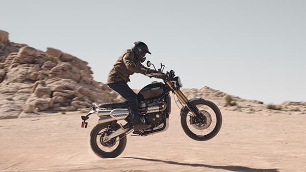 Triumph Scrambler 1200 riding in the desert