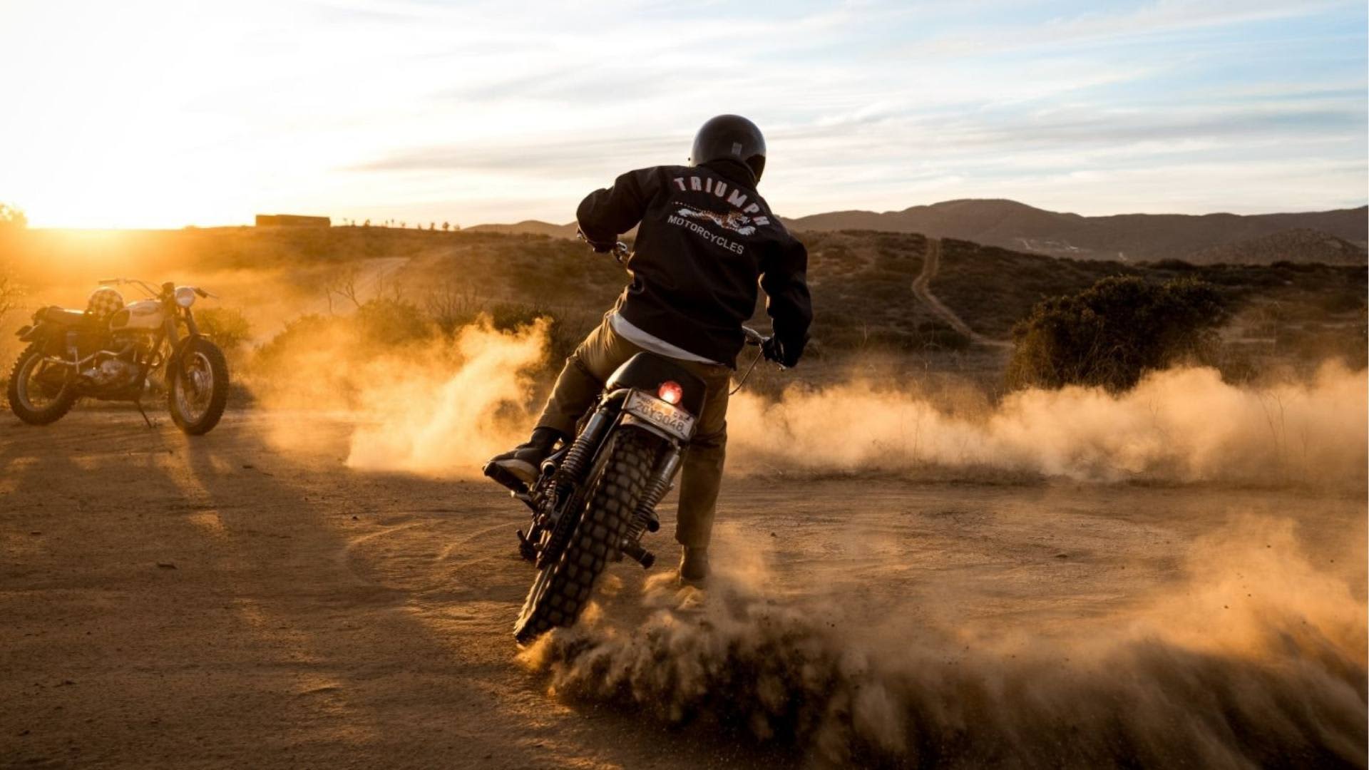 Triumph heritage 2026 New Arrivals - Forrest making donuts in dust in desert