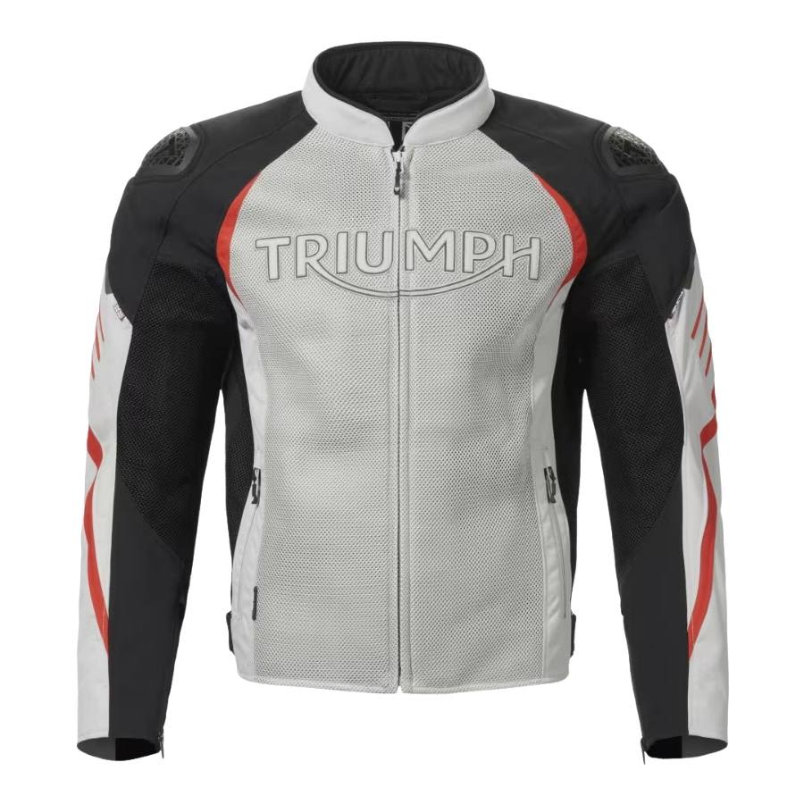 Triumph Motorcycles Triple Sports Mesh Motorcycle Jacket In Grey With Large Triumph Logo on Chest