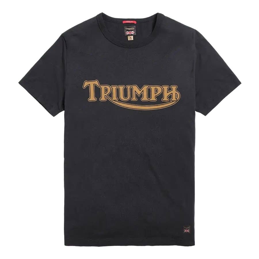 Fork Seal Heritage Logo Tee in Black with Gold Triumph Heritage Logo 
