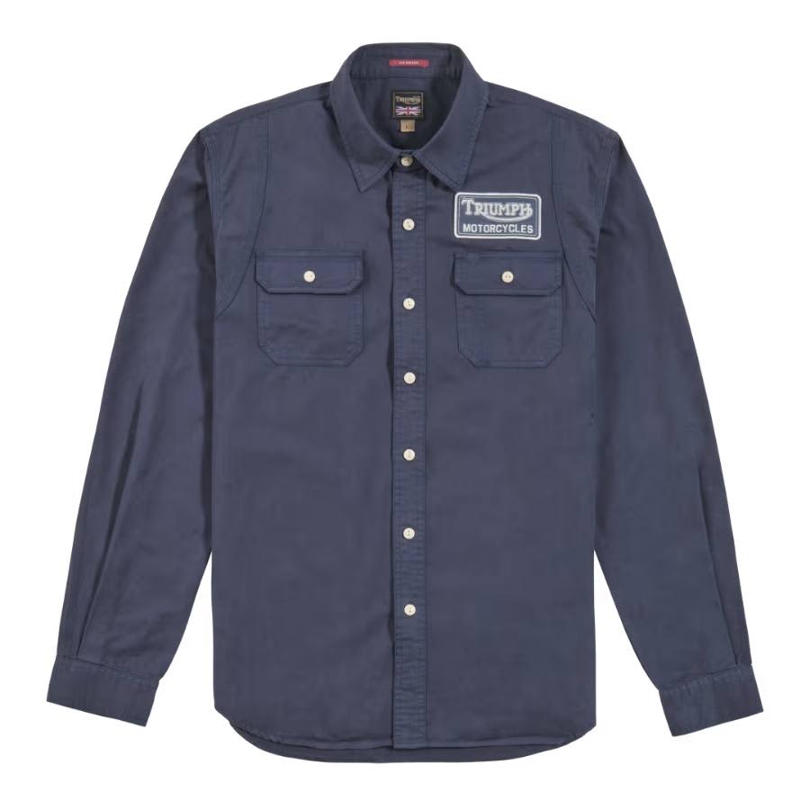 Triumph Heritage Passenger Twill Shirt in Blue with  Embroidered Triumph Motorcycles Badge