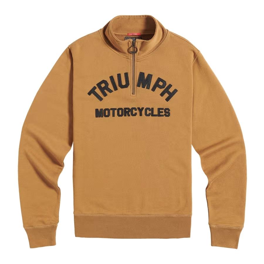 Ribble Quarter Zip Logo Sweatshirt in fawn with Triumph Motorcycles Heritage Logo