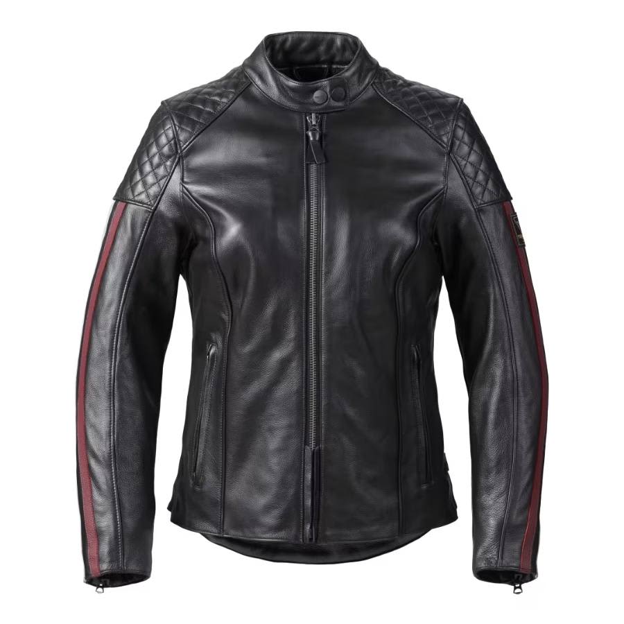 Triumph Riderwear Braddan Womens Sports jacket in Black with Red Stripes