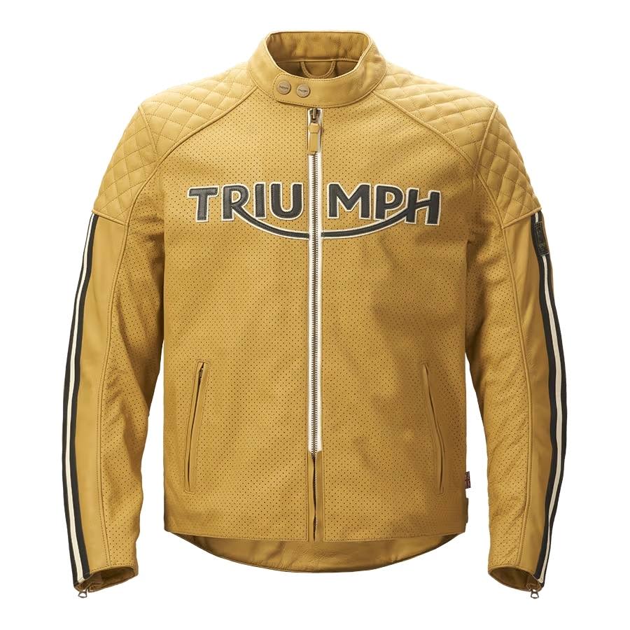 Braddan Air Race Jacket in Gold with large Triumph logo on chest