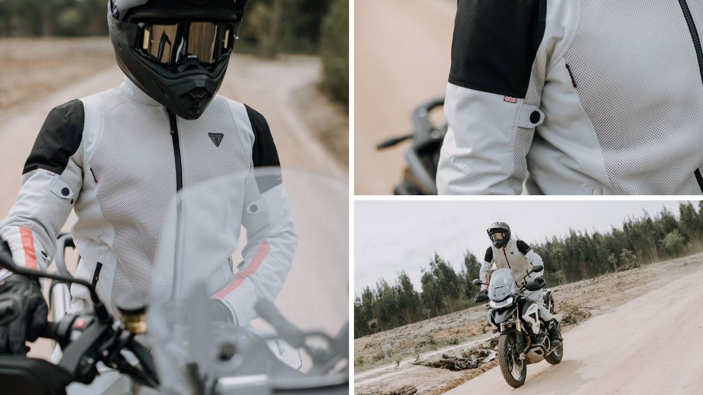 Triumph Motorcycles Grey Cranbourne Mesh Motorcycle Jacket with small Triumph Logo On Left Chest