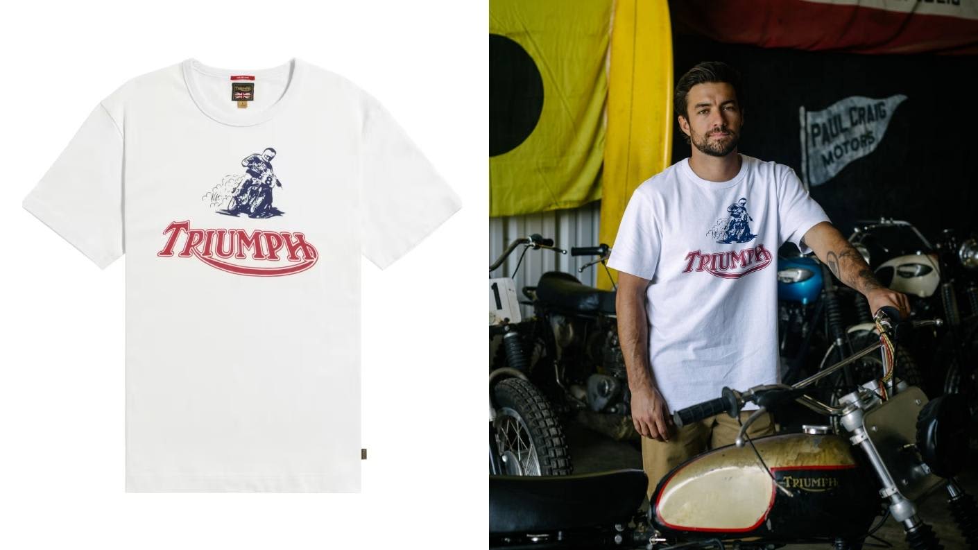 Archive Heavyweight Tee in white with Triumph logo