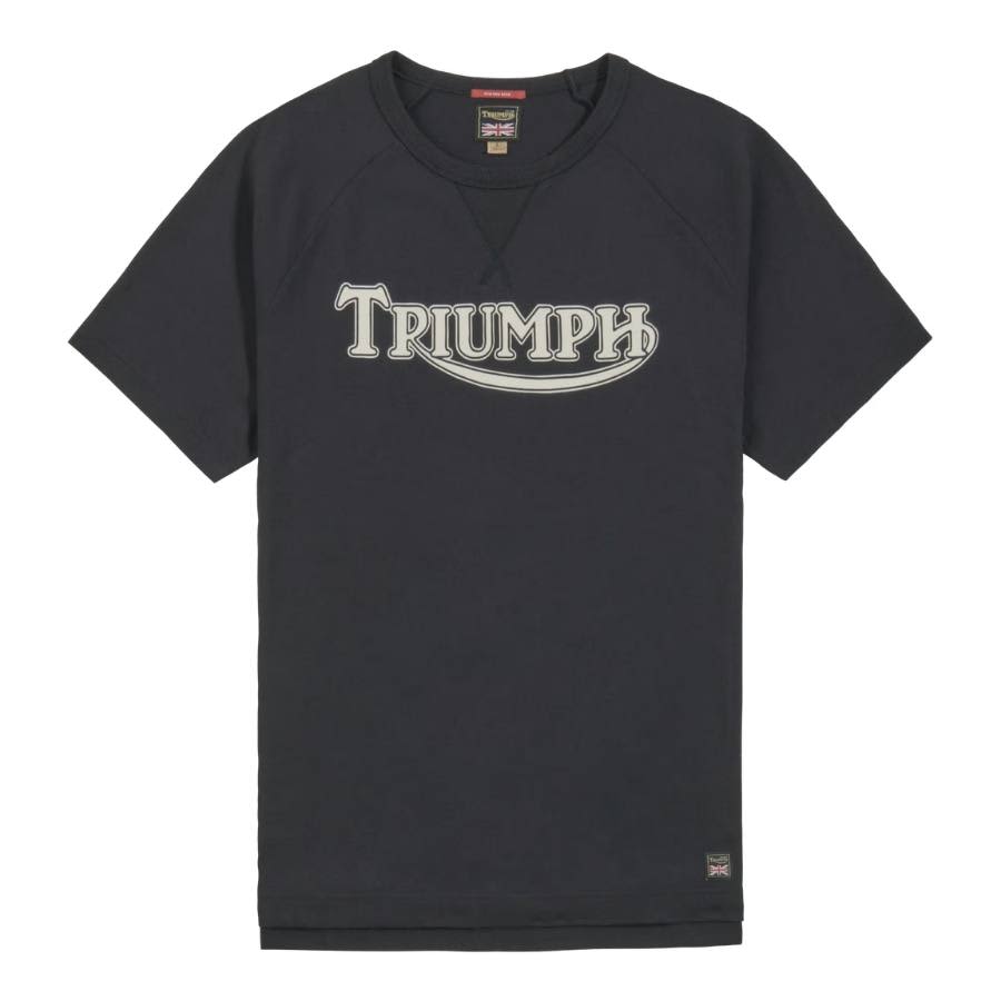 Black Triumph Little Joe Tee with large white Triumph logo on chest
