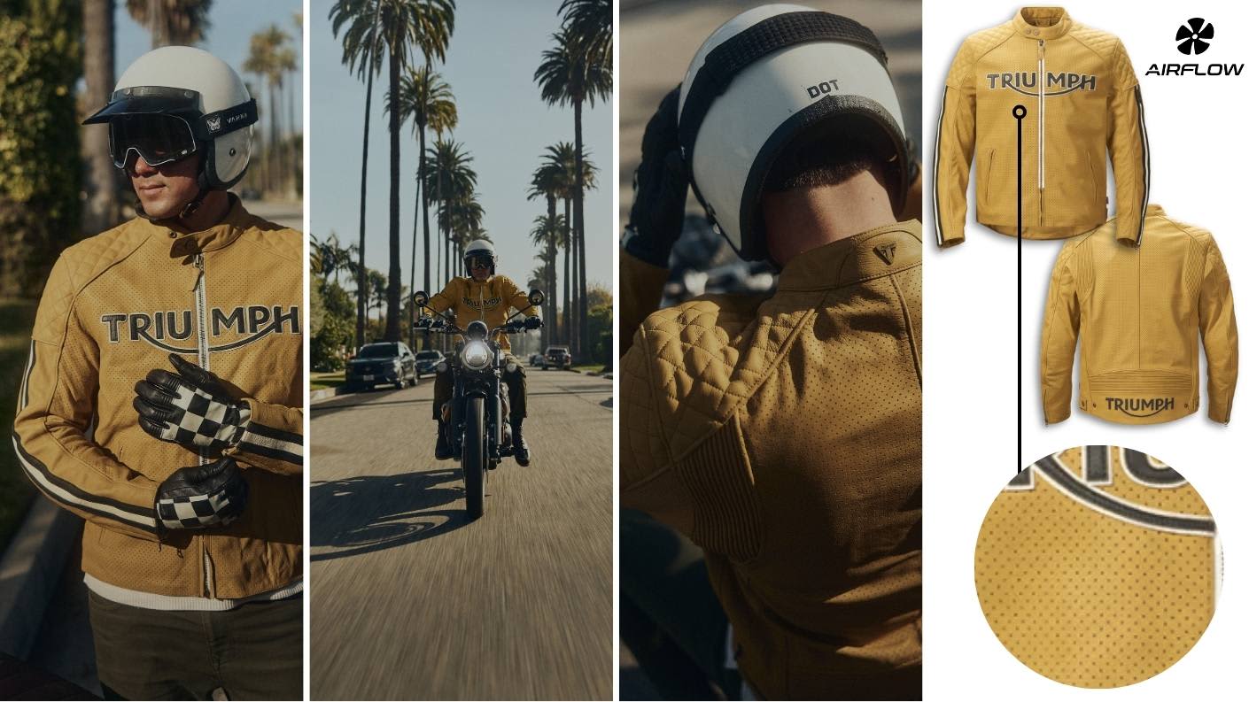 Triumph Riderwear Braddan Gold Air Race Leather jacket- Perforation
