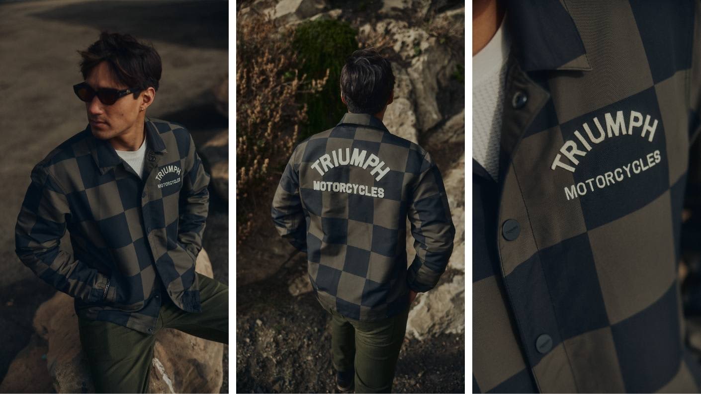 Triumph Carter Coach in Iron colourway with Checkerboard pattern and large Triumph logo on back