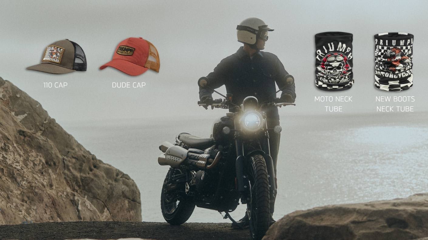 Triumph Motorcycles Clothing Accessories- 2026 Drop- Caps and neck Tubes with new graphics
