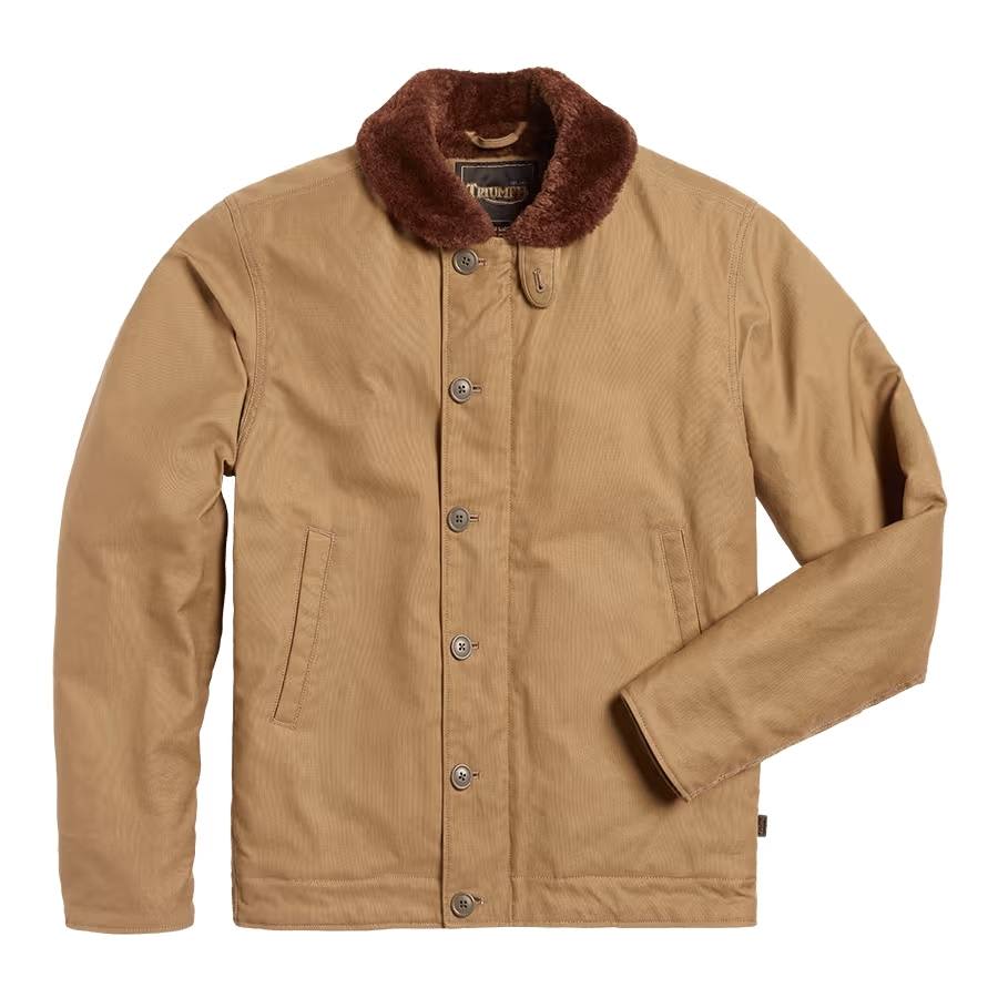 Triumph Heritage Marston Cotton Canvas Wax jacket in Tan with faux fur lining and collar