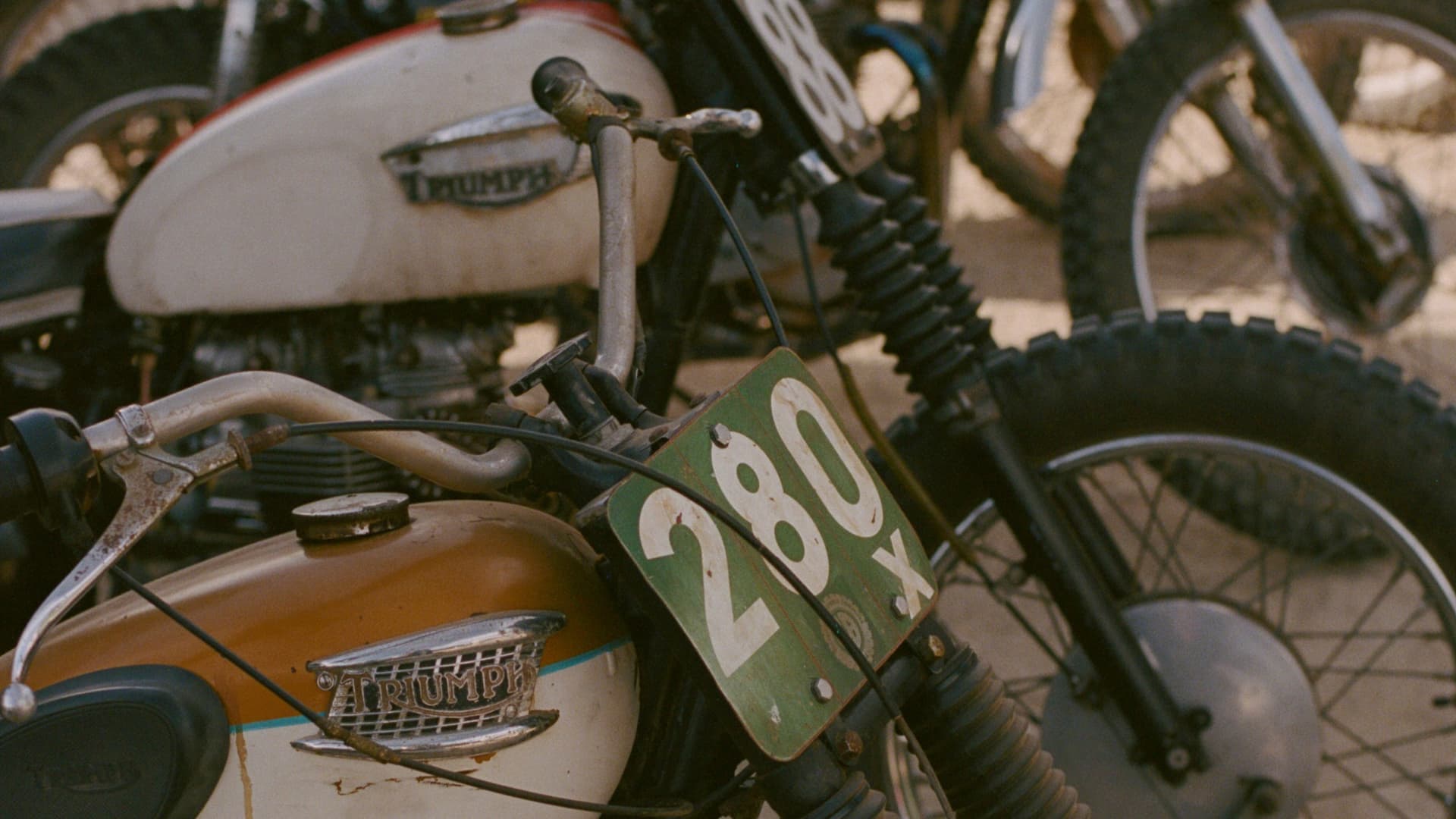 Close up of vintage Triumph Bikes