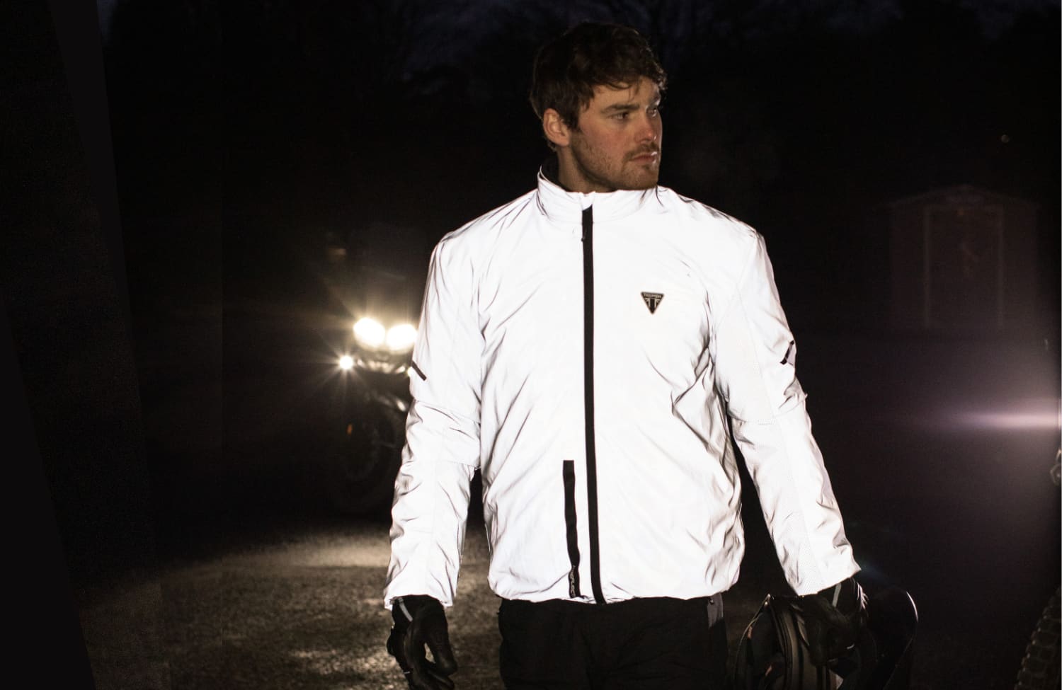 Model wearing Triumph High Vis jacket