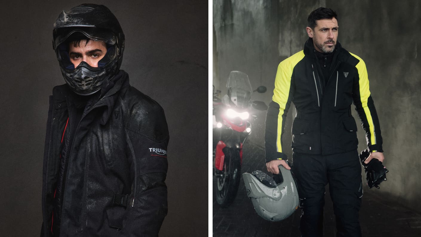 2 images of models wearing Adventure Triumph clothing.
