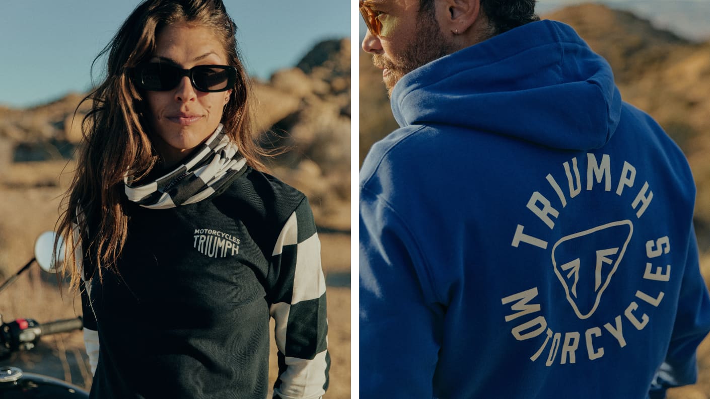 1 male and 1 female Triumph models wearing items from the Casual collection.